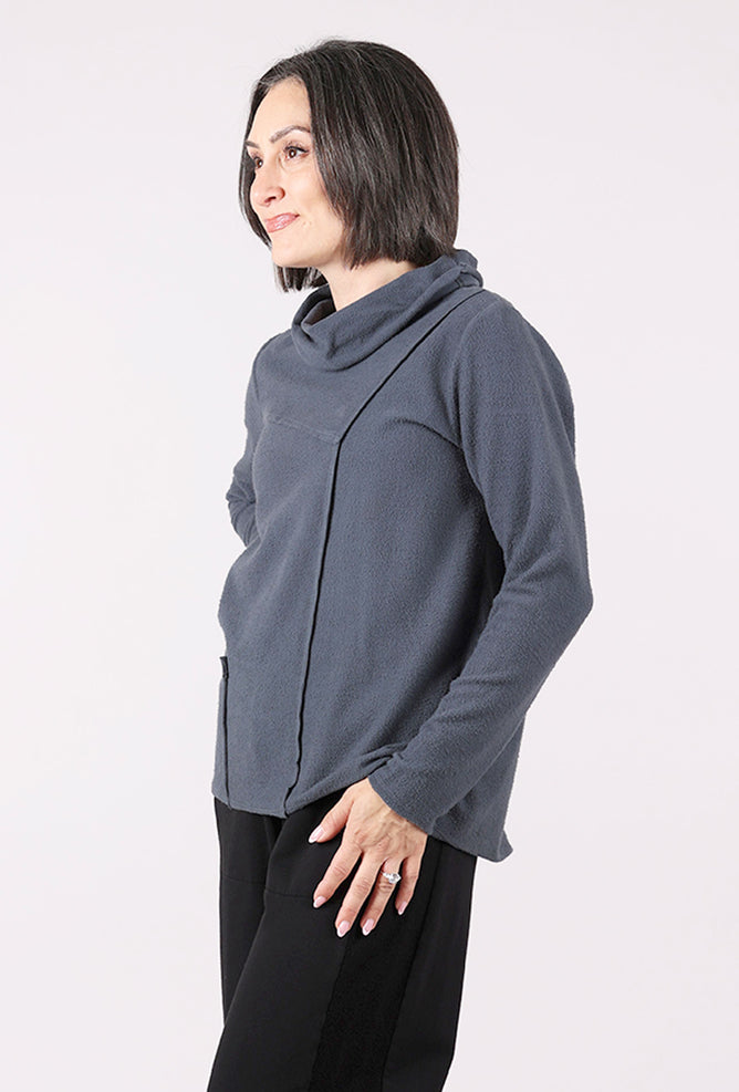 Fenini Fleecey Rollneck Top, Charcoal 