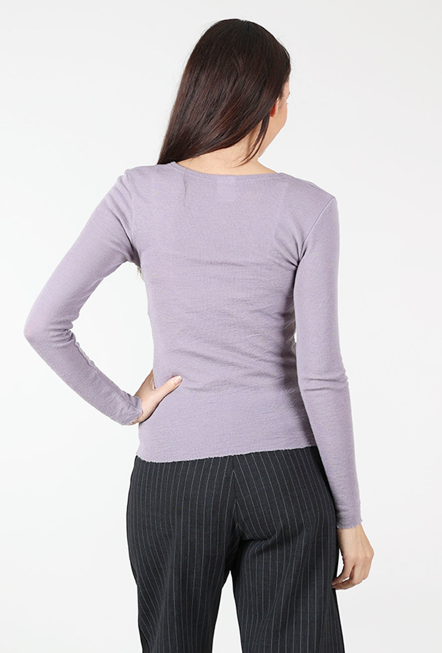 Surplice Wrap Merino Sweater, Lavender Angle 3