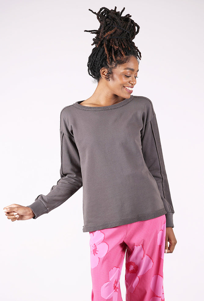 Reverse Seams Longer Sweatshirt, Washed Ebony