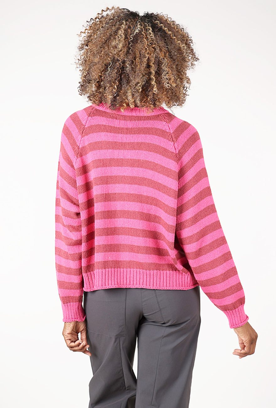 Beatrice Stripe Cardie, Fuchsia Angle 3