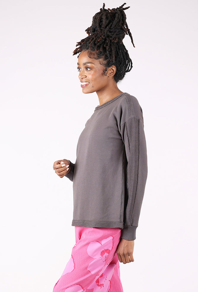 Reverse Seams Longer Sweatshirt, Washed Ebony