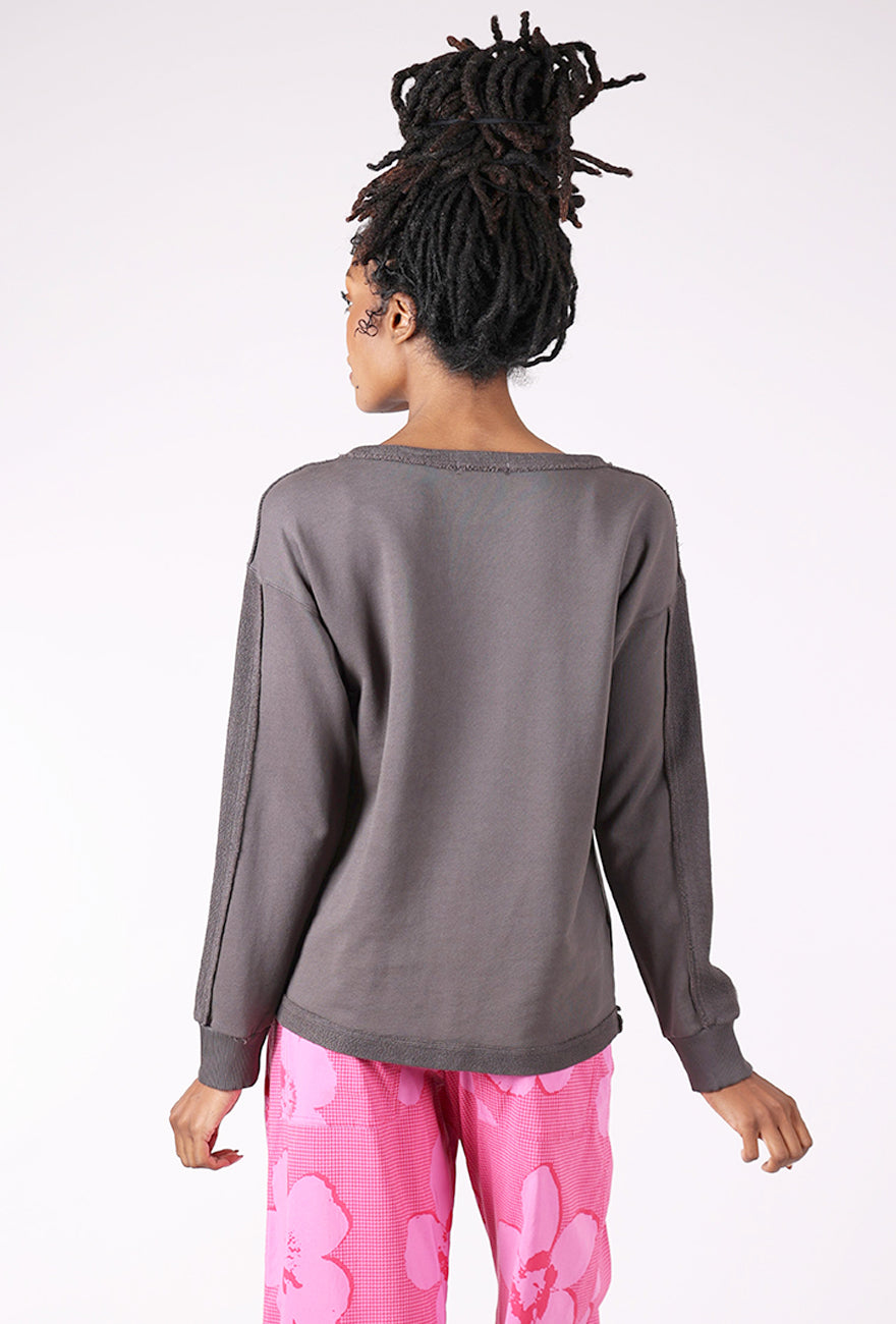Reverse Seams Longer Sweatshirt, Washed Ebony