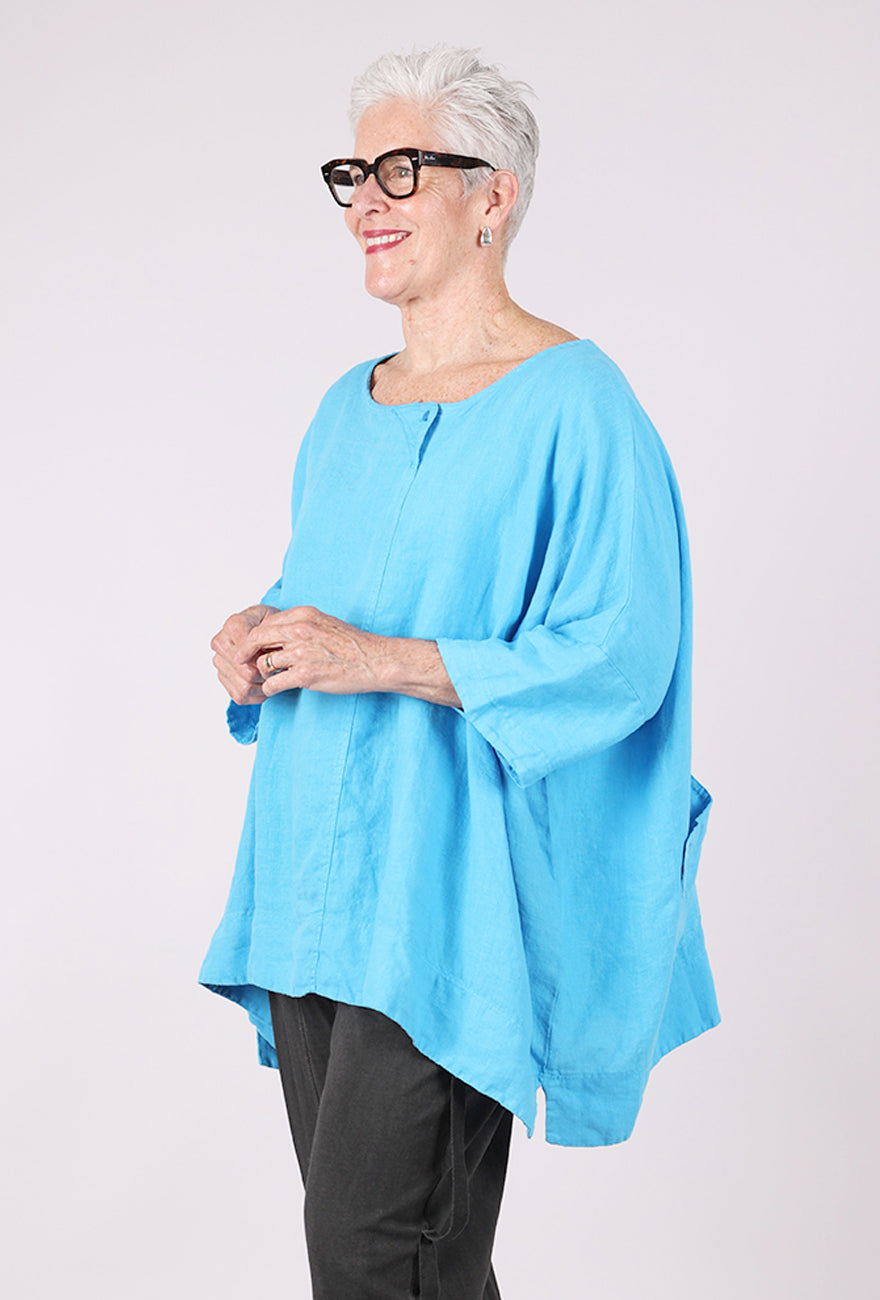 Rundholz Single Button Linen Oversize Top, Malibu 