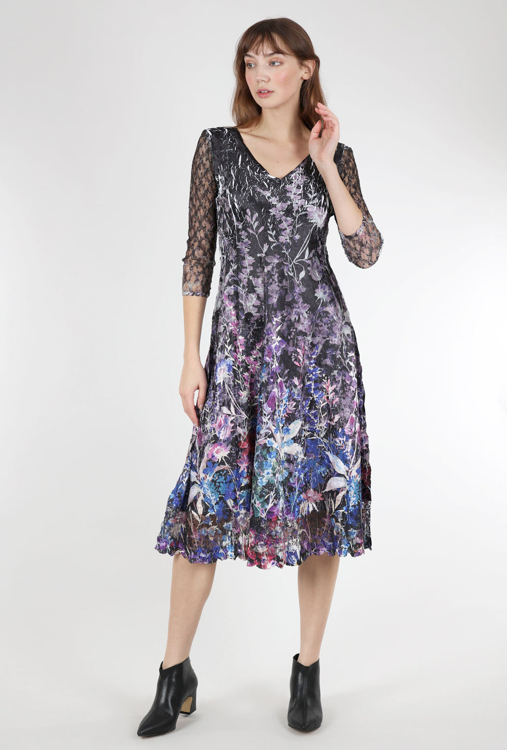 Komarov Lace-Sleeve Monarch Dress, Garden 