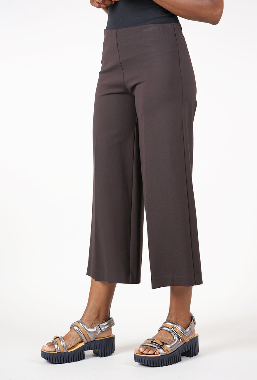 Cropped Wide Ponte Pant, Brown
