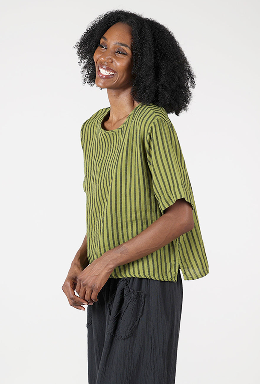 Hanna Top, Avocado Stripe Angle 2