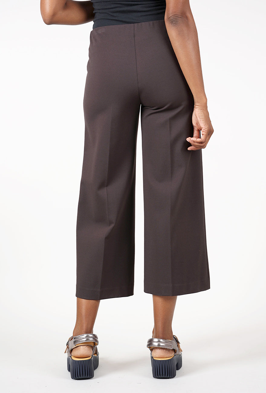 Cropped Wide Ponte Pant, Brown