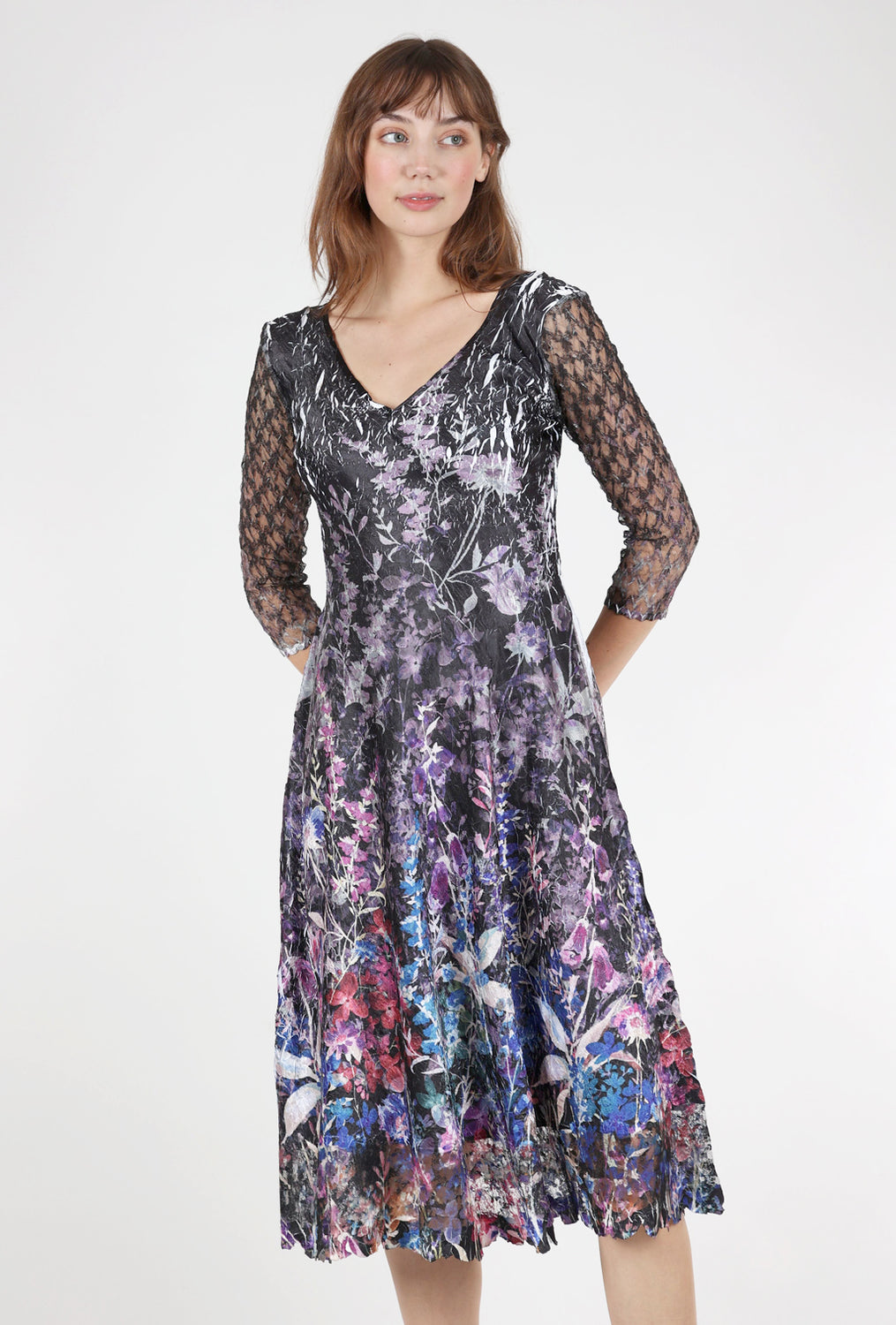 Komarov Lace-Sleeve Monarch Dress, Garden 