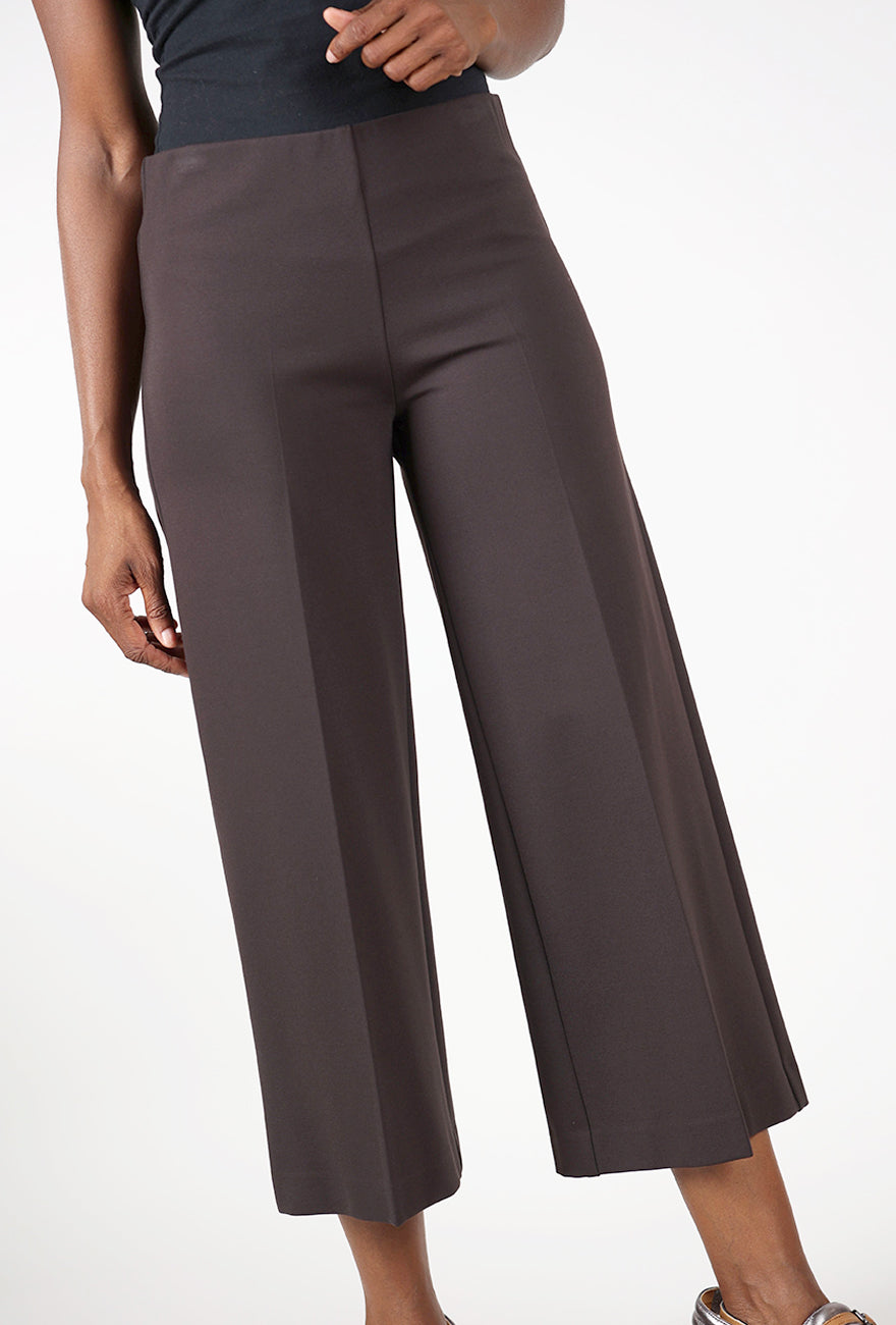 Cropped Wide Ponte Pant, Brown