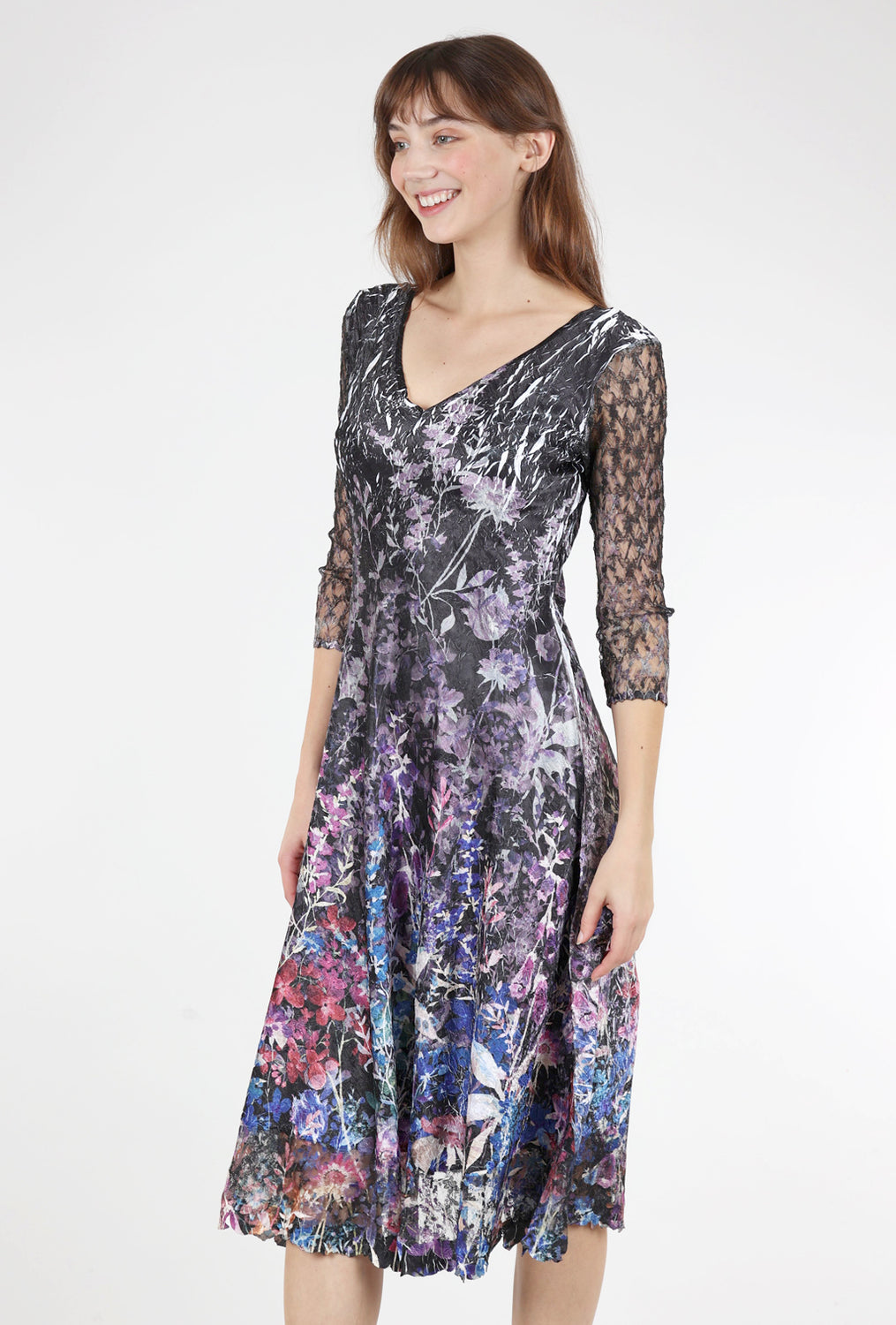 Komarov Lace-Sleeve Monarch Dress, Garden 
