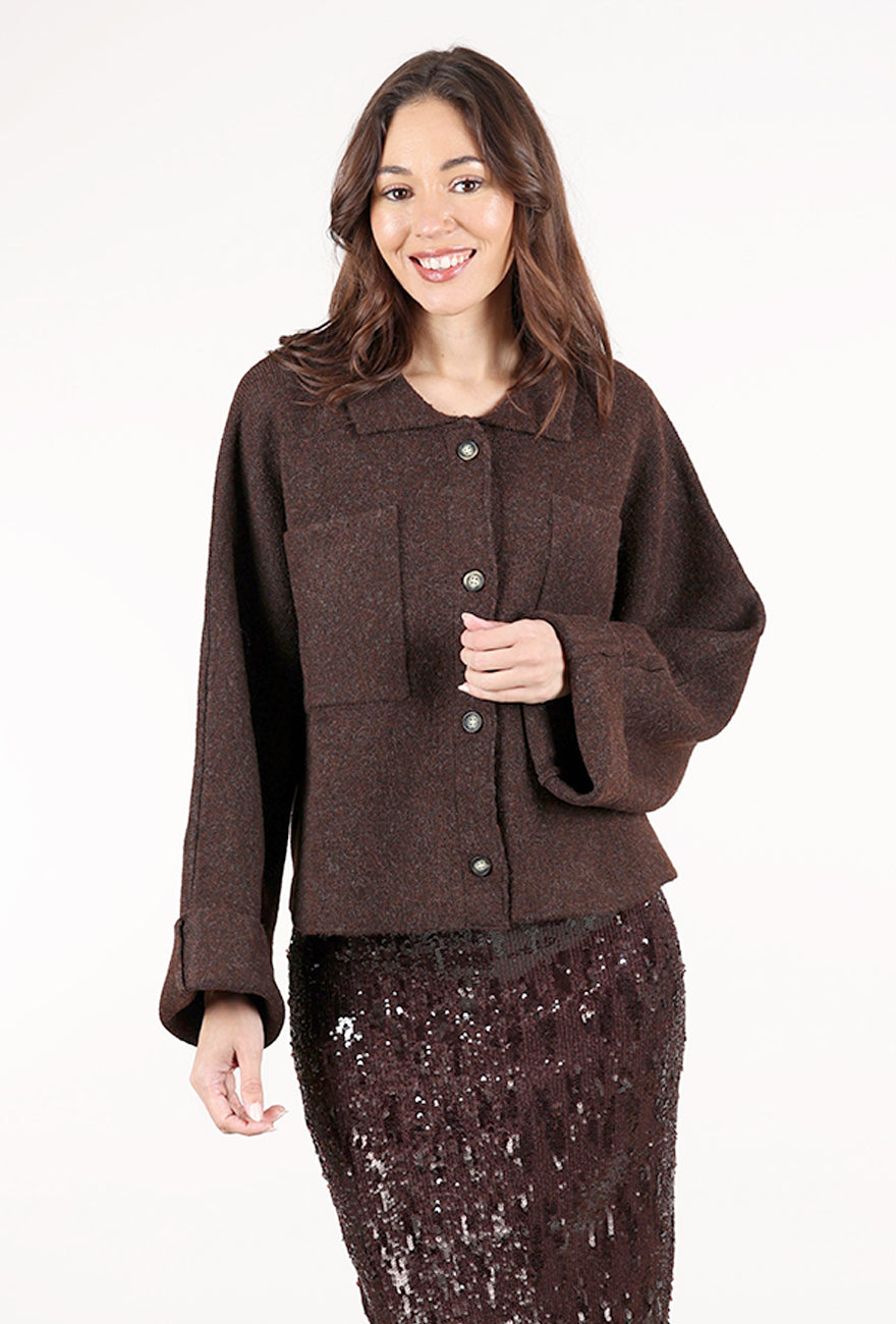 Grade & Gather Front Pocket Cardie, Brown 