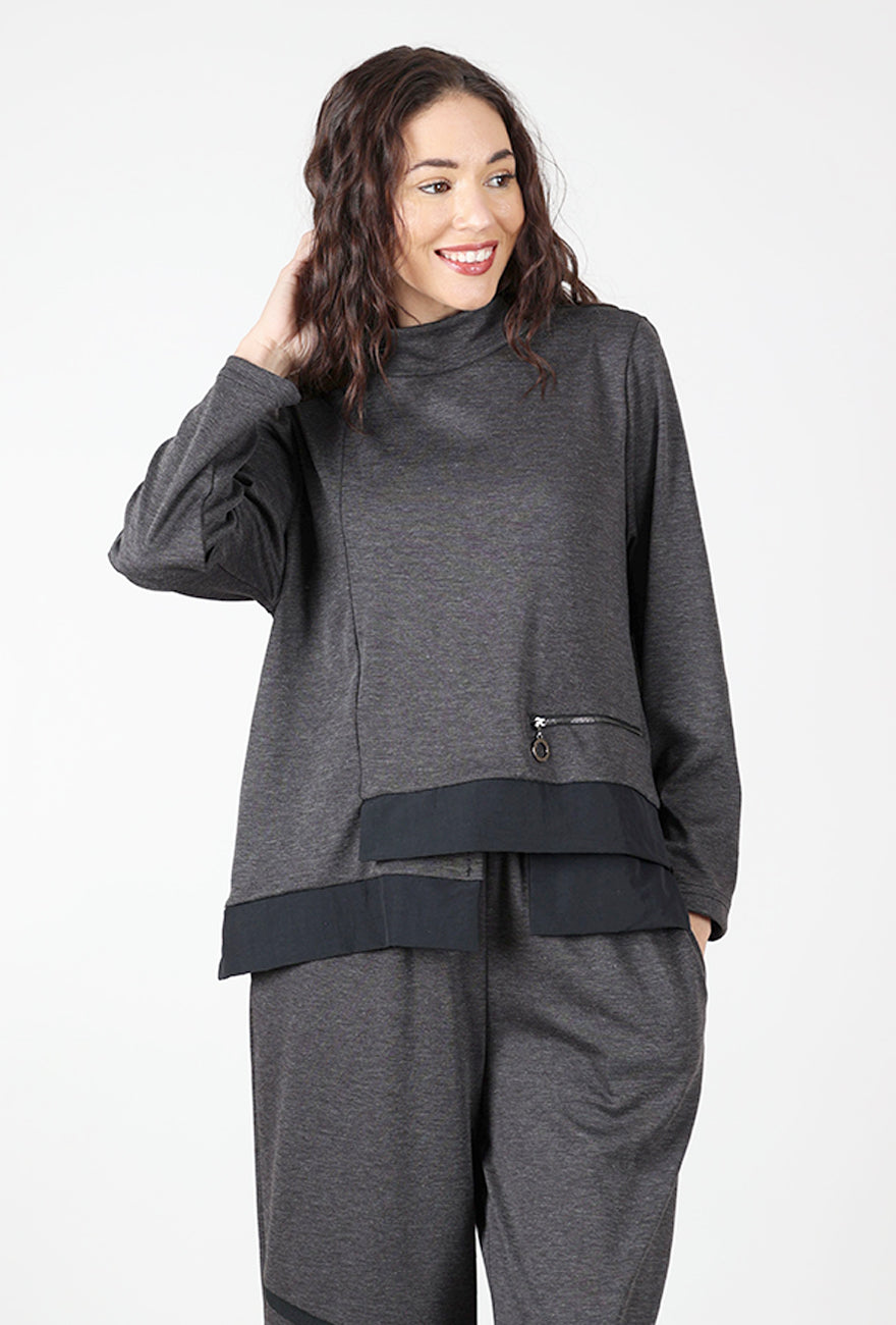 Knit Step Hem Pullover, Gray