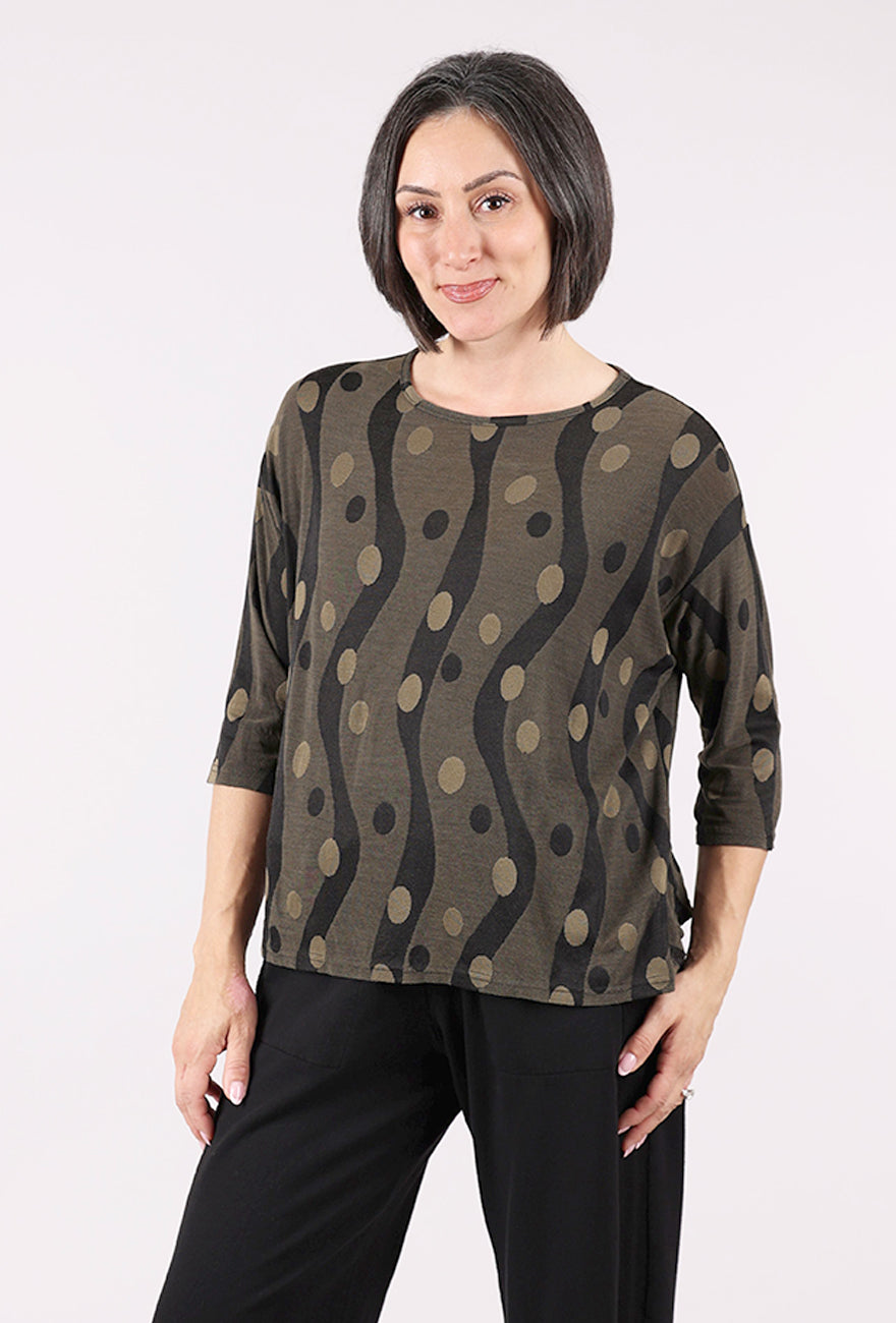 Cut Loose Dot Jacquard Drop Shoulder Top, Kelp 