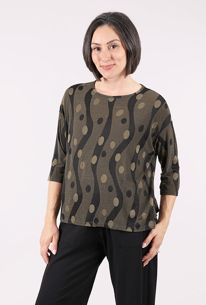 Cut Loose Dot Jacquard Drop Shoulder Top, Kelp 