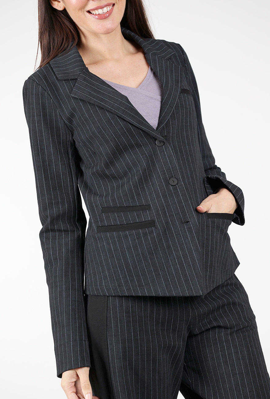 Amerlyn Ponte Jacket, Granite Pinstripe
