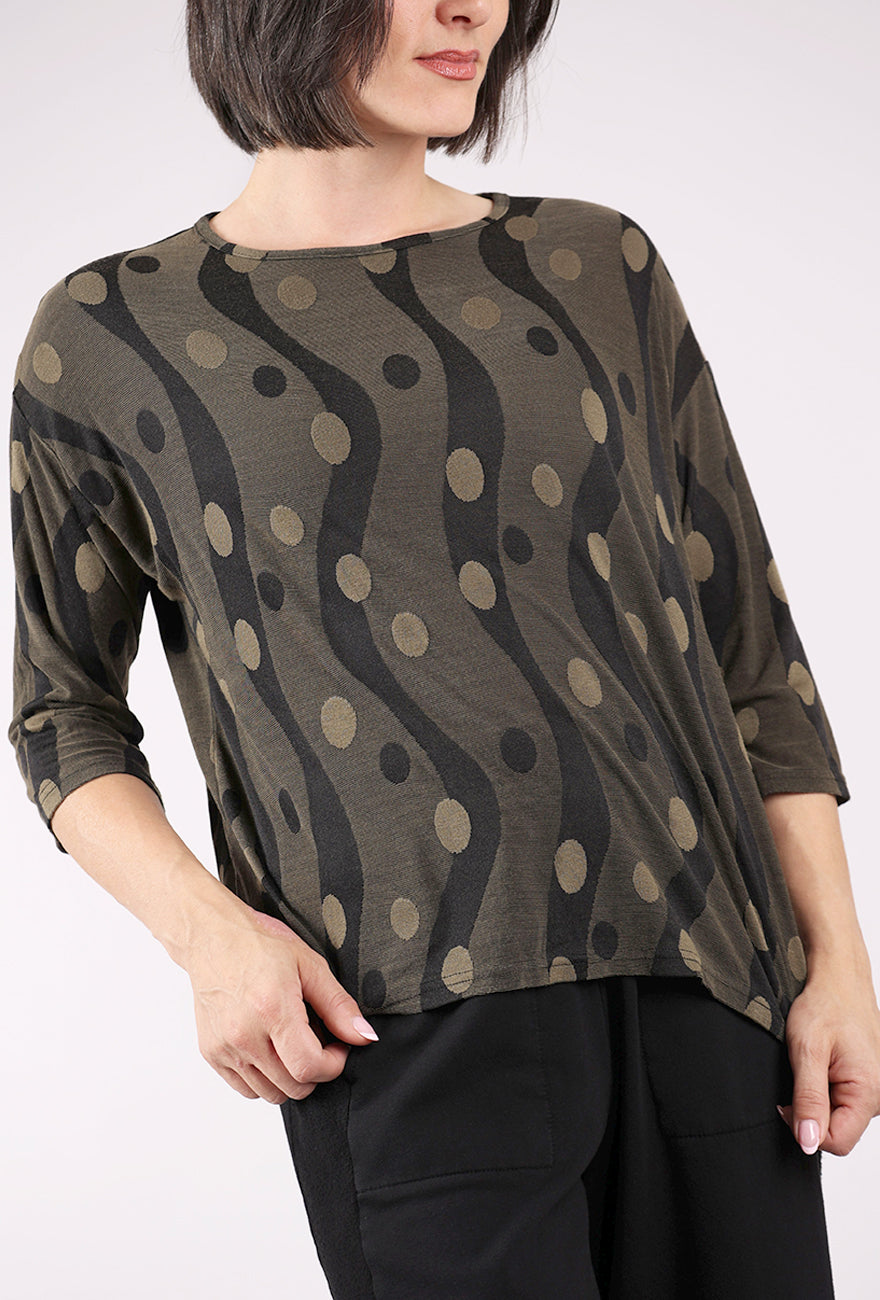 Cut Loose Dot Jacquard Drop Shoulder Top, Kelp 