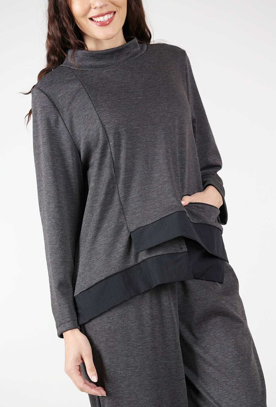 Knit Step Hem Pullover, Gray