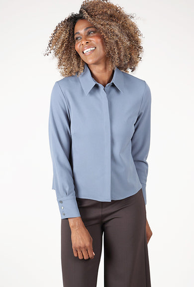 Estelle & Finn Shorter Pleat-Back Blouse, Steel Blue 