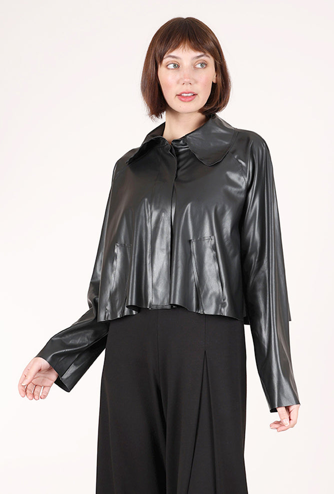 Planet Faux Leather Crop Swing Jacket, Black 