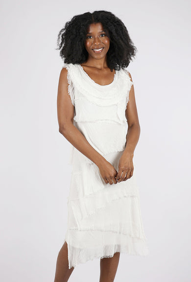 Liabella Tattered Tiers Mid-Length Dress, Beige 