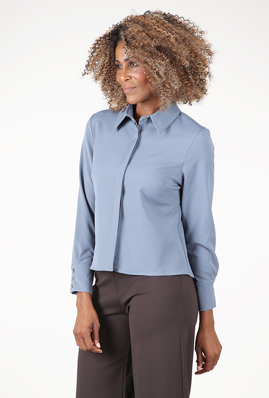 Shorter Pleat Back Blouse, Steel Blue Angle 2