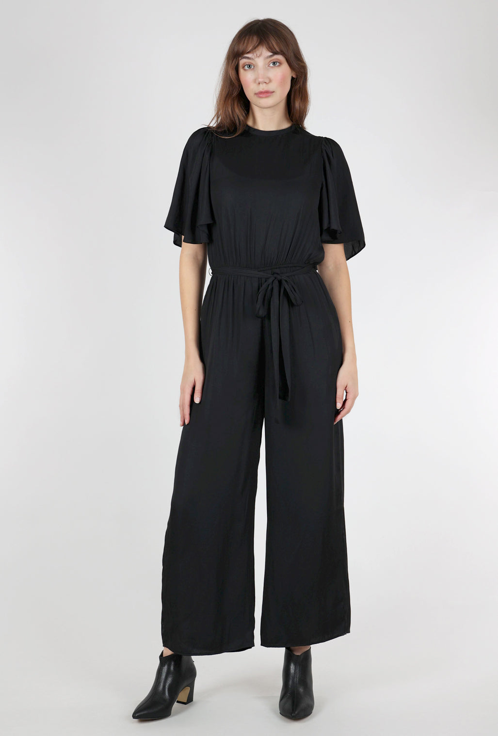 Grade & Gather Flutter-Sleeve Jumpsuit, Black 