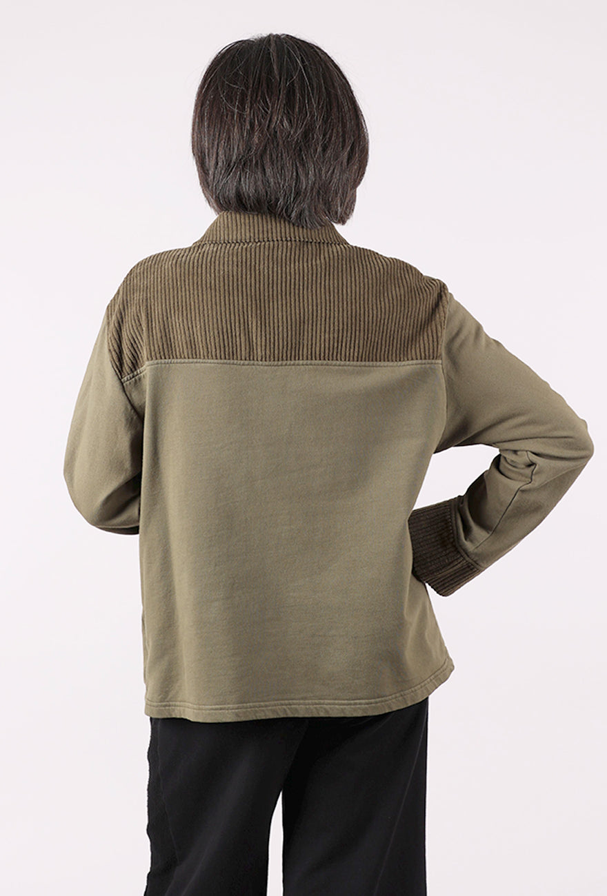 Fenini Contrast Cord Boxy Fleece Jacket, Olive 