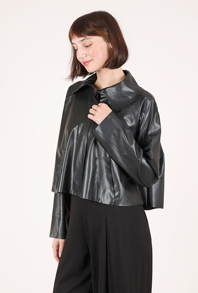 Planet Faux Leather Crop Swing Jacket, Black 