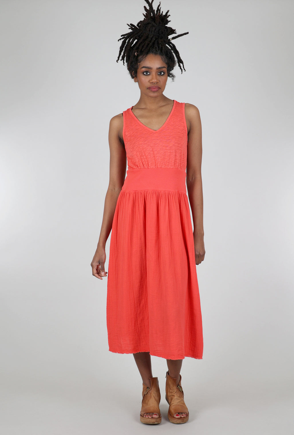 Mododoc Mixed-Media Midi Tank Dress, Tangerine 