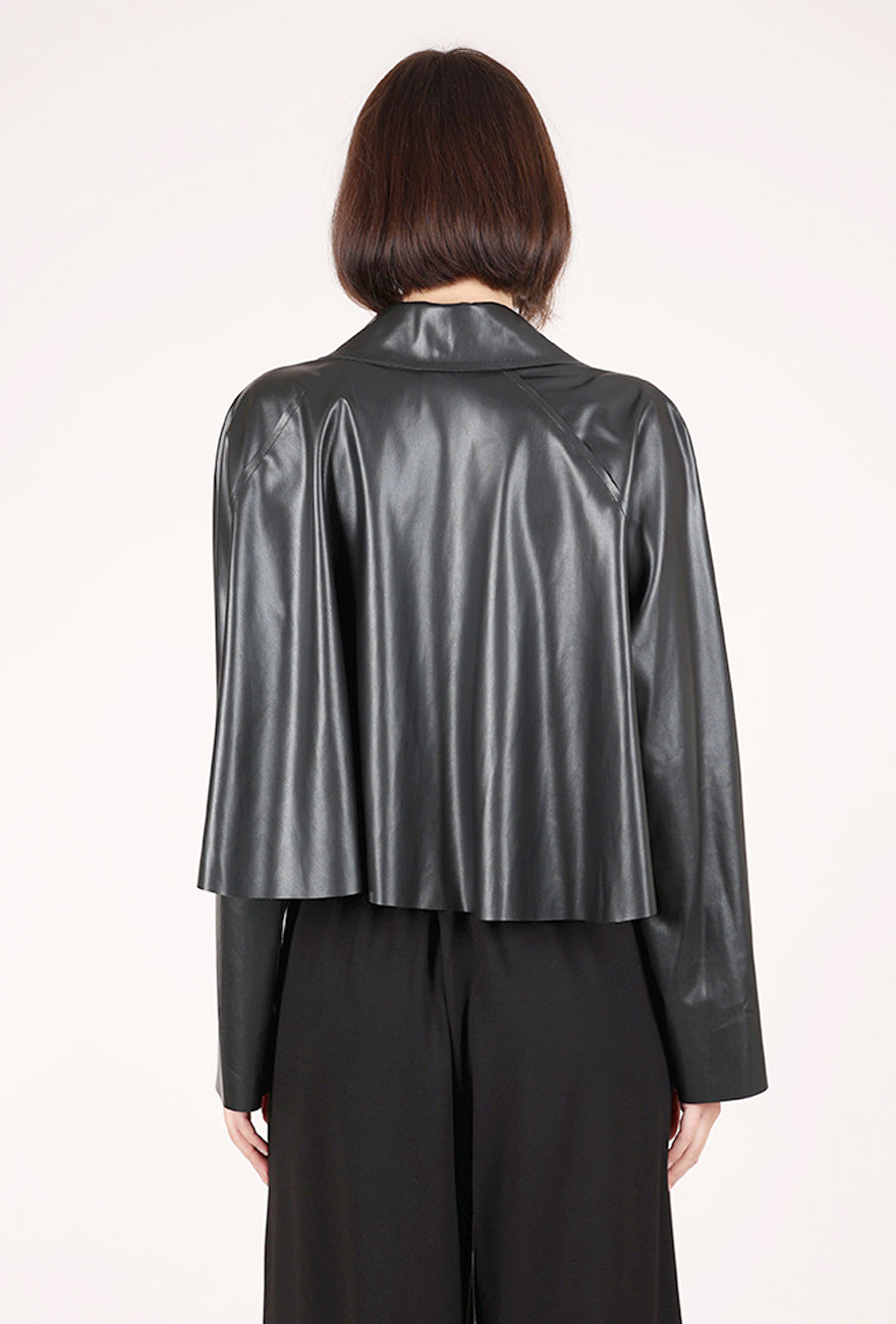 Planet Faux Leather Crop Swing Jacket, Black 