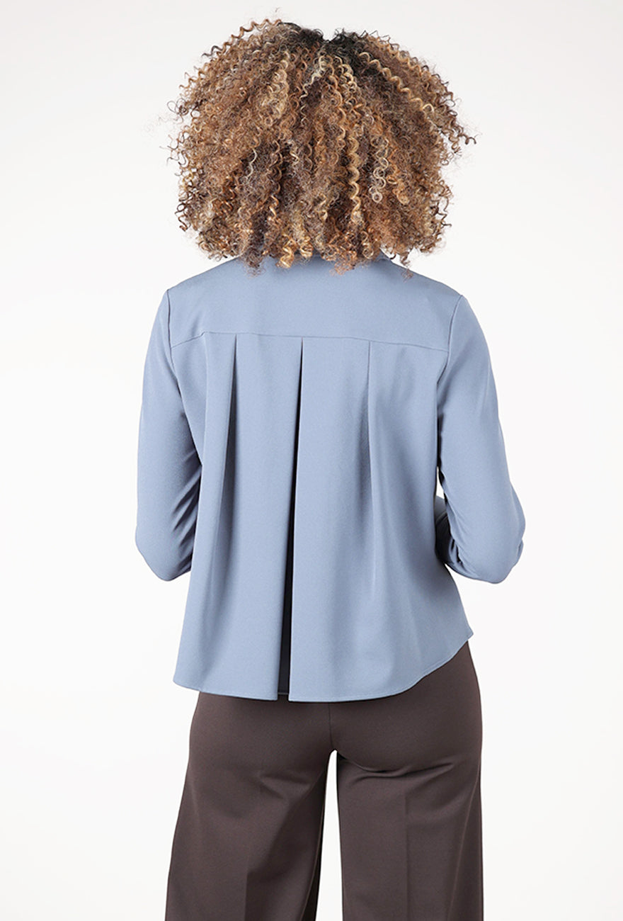 Shorter Pleat Back Blouse, Steel Blue