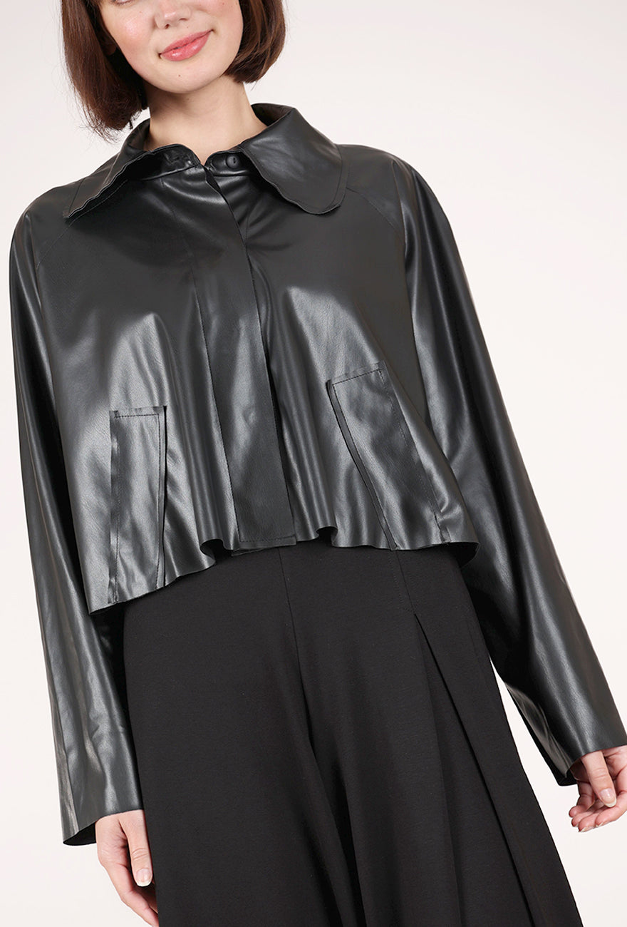 Planet Faux Leather Crop Swing Jacket, Black 