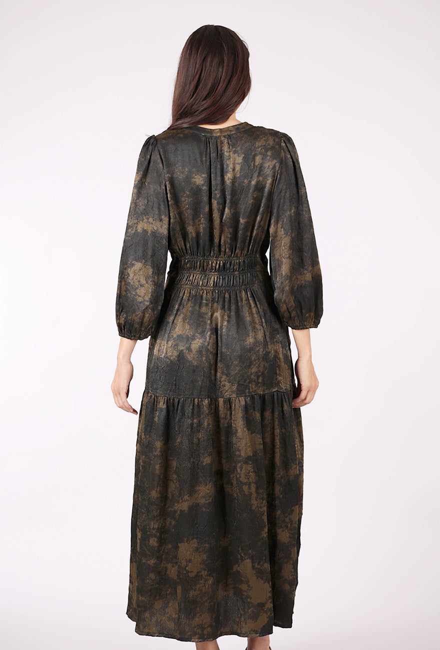 Grade & Gather Smocked Waist Printed Midi Dress, Tapenade 