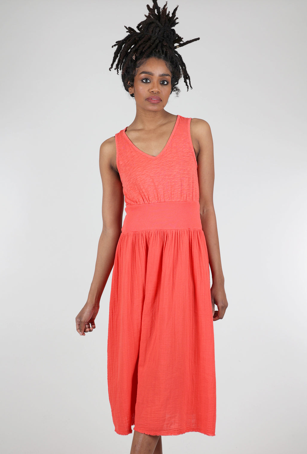 Mododoc Mixed-Media Midi Tank Dress, Tangerine 