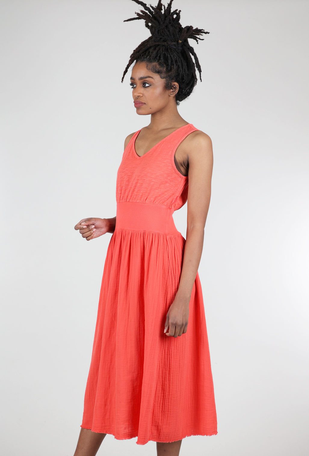 Mododoc Mixed-Media Midi Tank Dress, Tangerine 