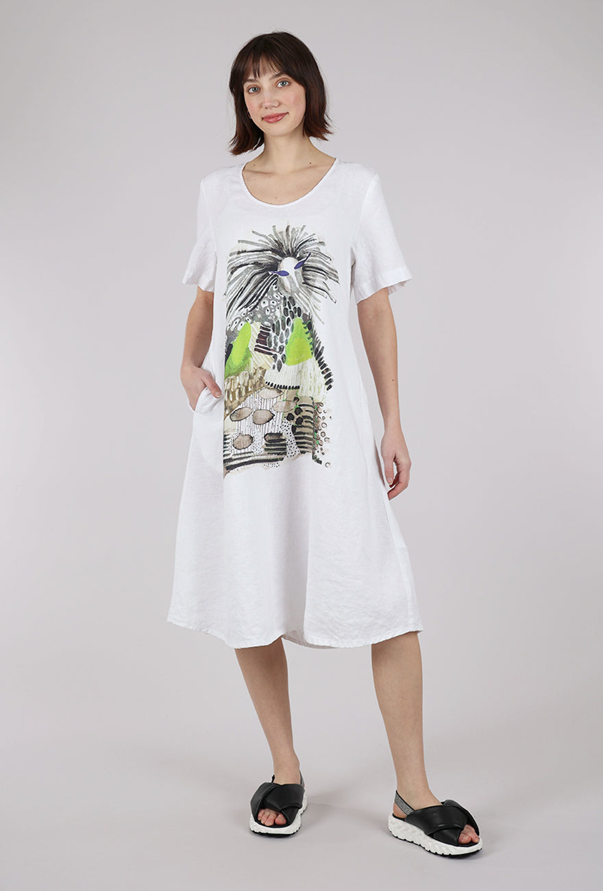 Grizas DJ Mantis Linen Dress, White/Lime 