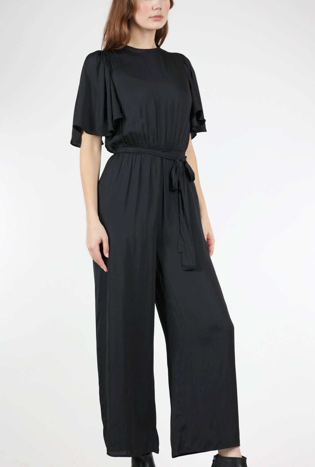 Grade & Gather Flutter-Sleeve Jumpsuit, Black 