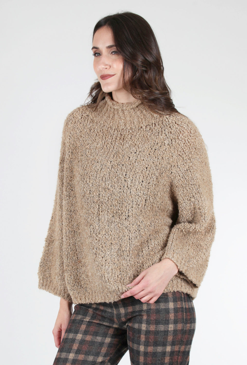 Lands Down Under Nubbly Mock Sweater, Cappuccino 