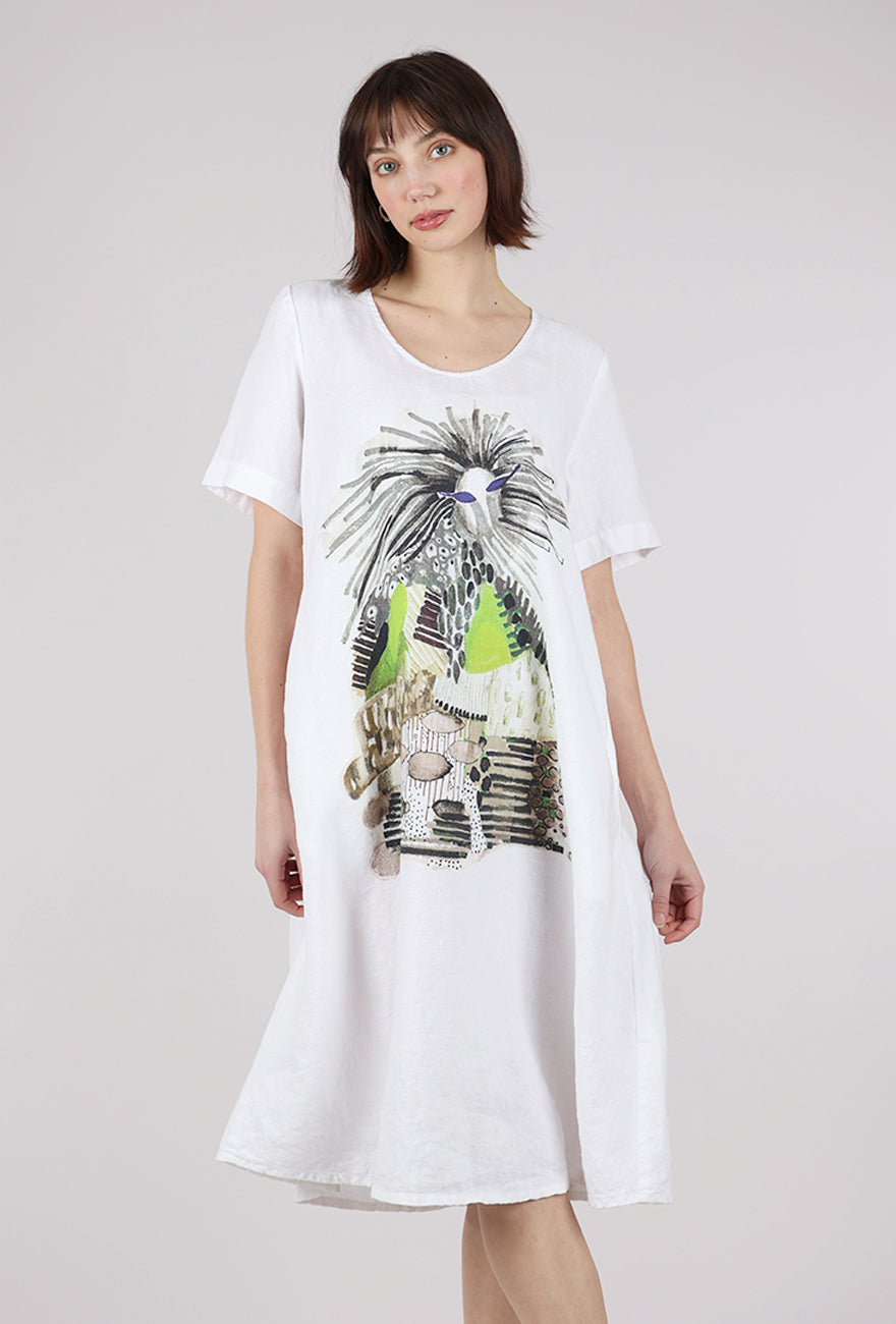 Grizas DJ Mantis Linen Dress, White/Lime 