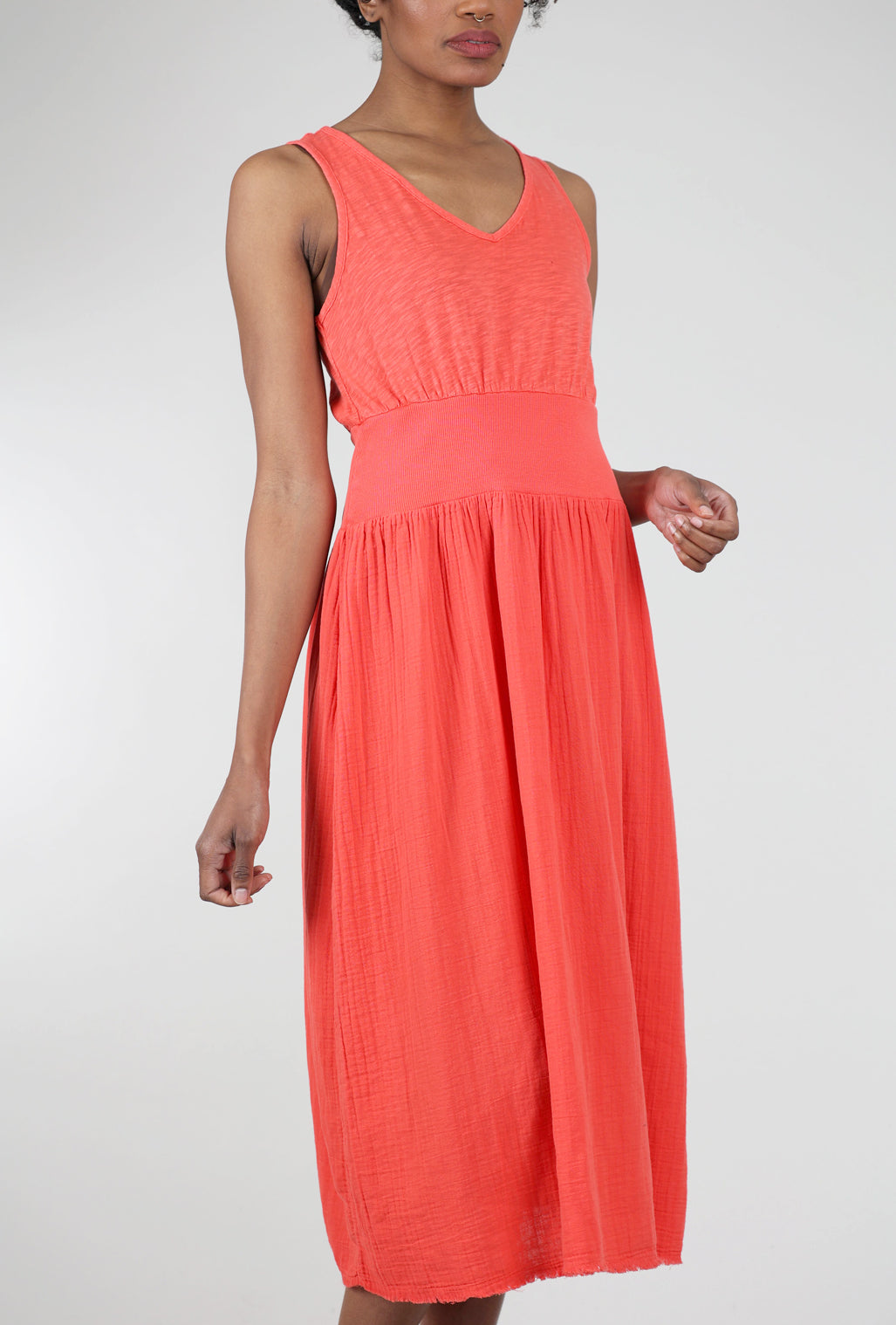 Mododoc Mixed-Media Midi Tank Dress, Tangerine 