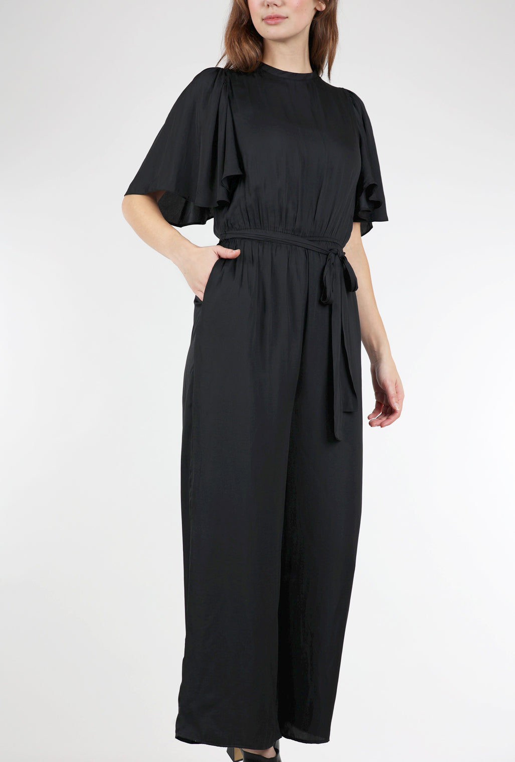 Grade & Gather Flutter-Sleeve Jumpsuit, Black 