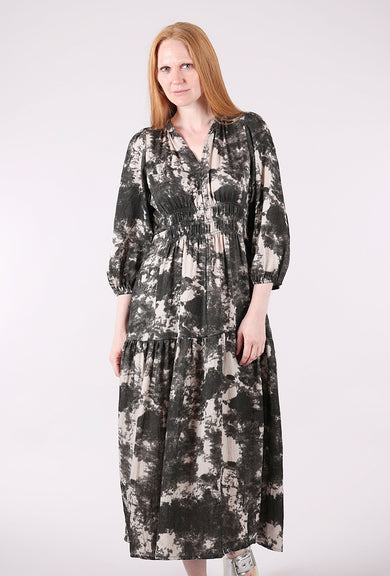 Grade & Gather Smocked Waist Printed Midi Dress, Fawn 