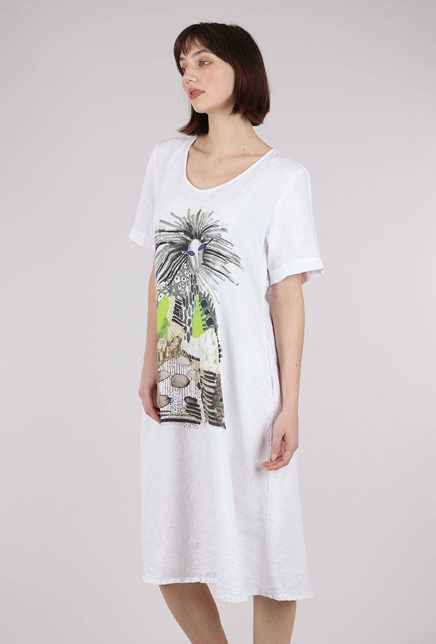 Grizas DJ Mantis Linen Dress, White/Lime 