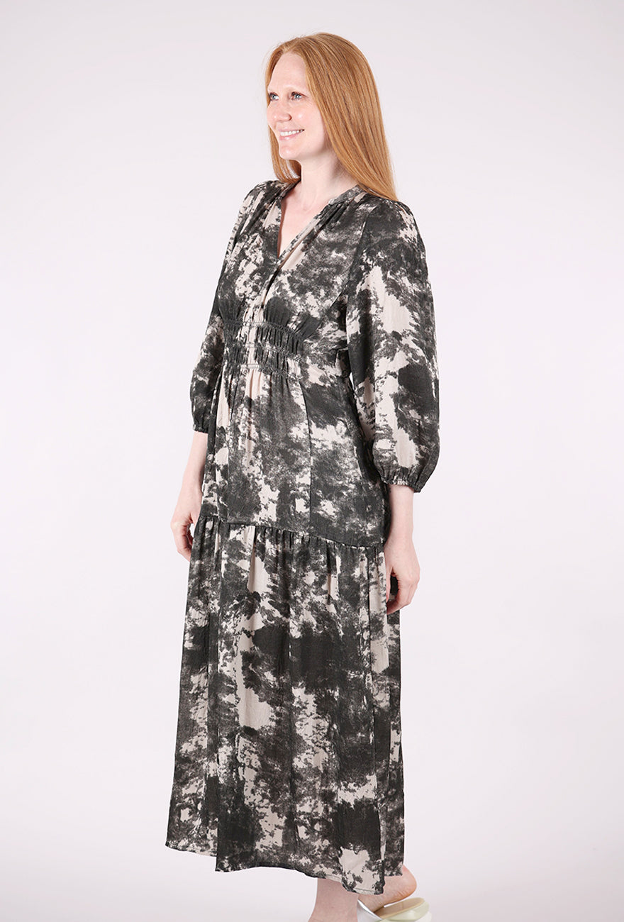 Grade & Gather Smocked Waist Printed Midi Dress, Fawn 