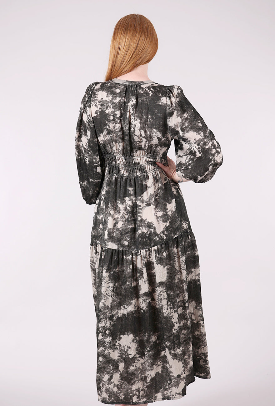 Grade & Gather Smocked Waist Printed Midi Dress, Fawn 