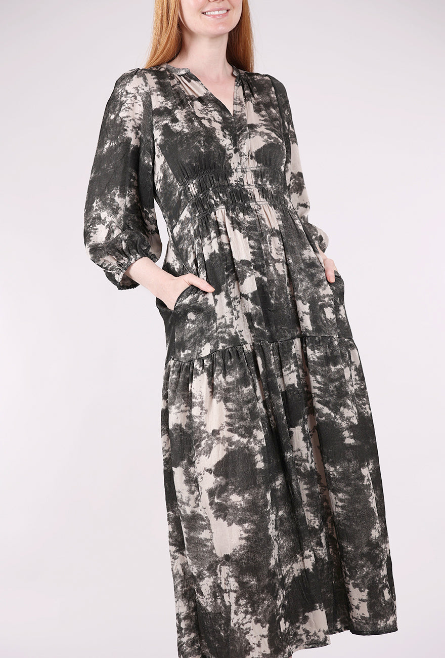 Grade & Gather Smocked Waist Printed Midi Dress, Fawn 