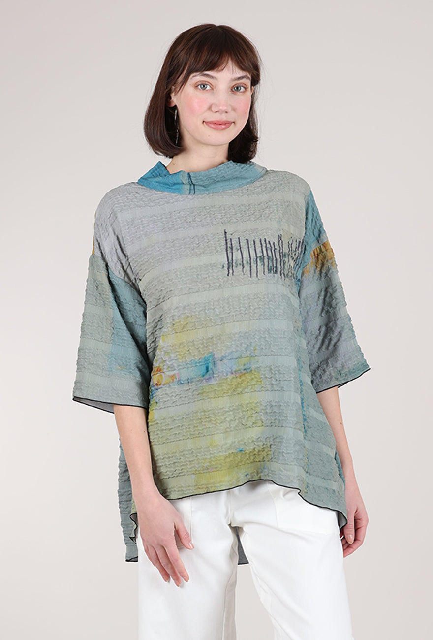 3 Potato Short Mockneck Tunic, Ochre/Cobalt 