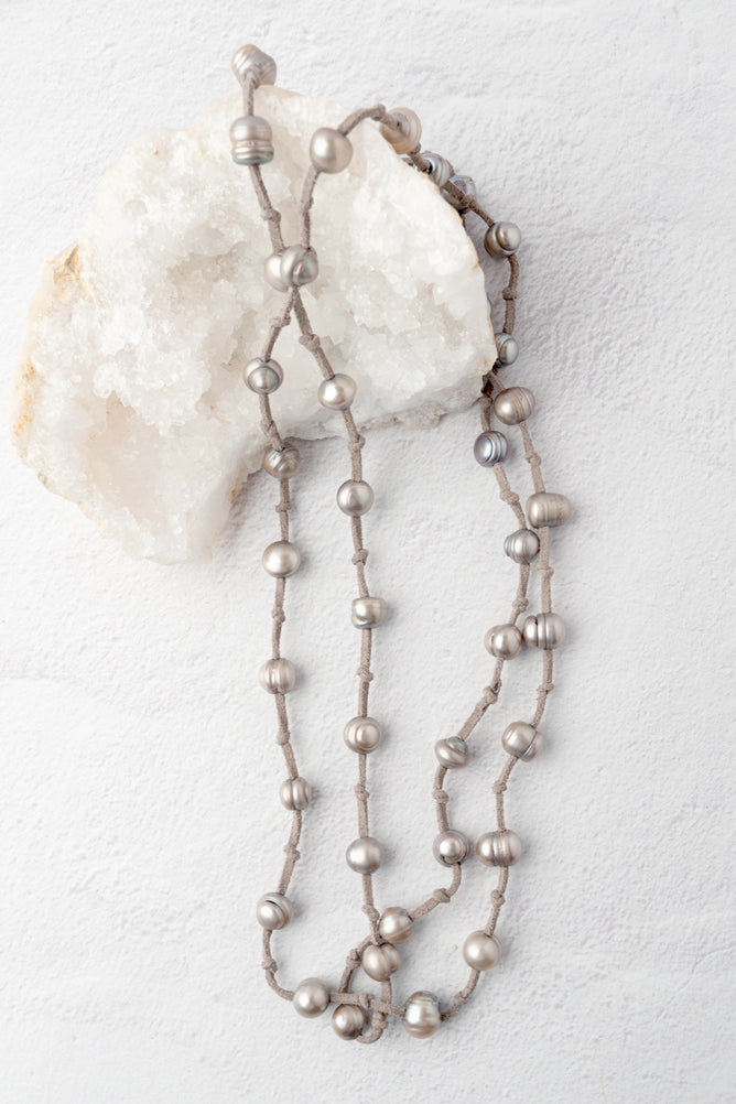 Escape from Paris Infinity Pearl Necklace, Metallic Silver 