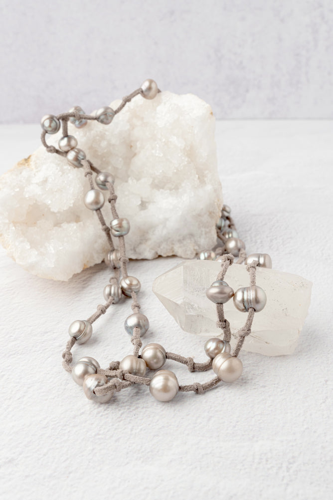 Escape from Paris Infinity Pearl Necklace, Metallic Silver 