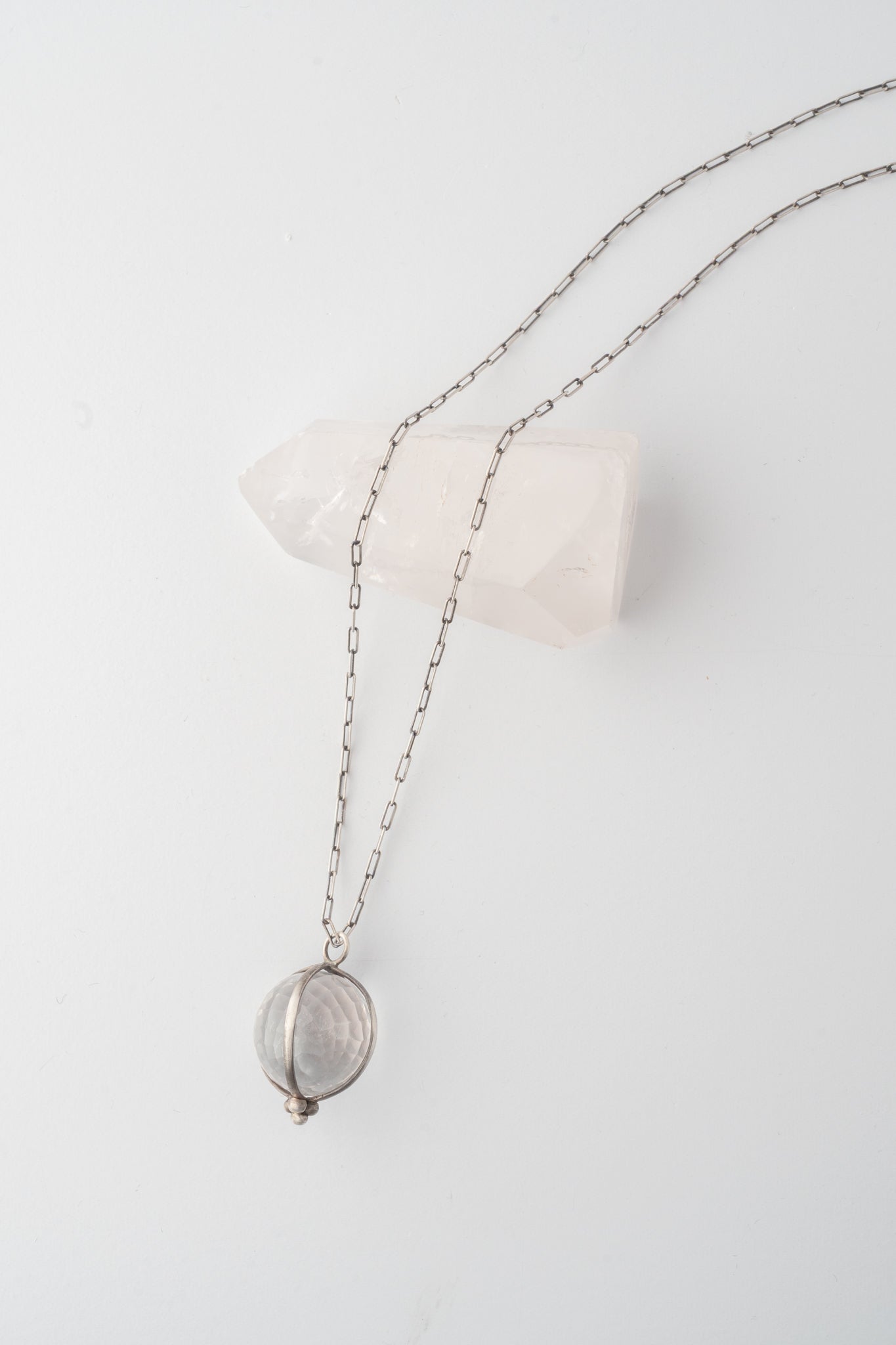 Jane Diaz Clear Quartz Faceted Ball Pendant 